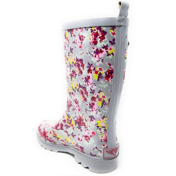 Women's Rain Boots, Mid Calf RainBoots, RB-6041, Grey Flowers, Size 9 - Picture 2 of 4